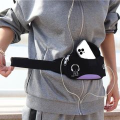 ▲【新品】2WAY ボディバッグ ウエストポーチ ランニングバッグ 男女兼用 斜め掛け＜ブラック×パープル＞軽量 防水 キャラ メンズ レディース ジョギング  ウエストバッグ トレーニング ジム 旅行 財布 スマホ ミュージックプレーヤー イヤホン 黒 紫