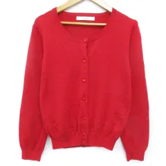 エフデ ef-de ニットカーディガン ミドル丈 無地 ウール混 9 赤 レッド /FF39