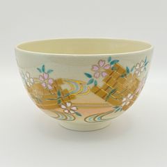 抹茶茶碗 仁清 花筏　工藤寿楽　紙箱入　茶道具　茶盌　茶器　京焼