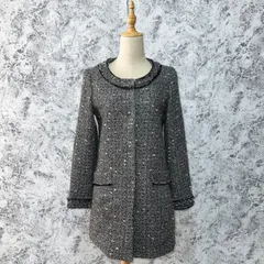 新品　UNIQLO　ユニクロ　ノーカラーコート　コート　ツイード　長袖　丸襟　厚手　無地　秋　冬【size L】　グレー　灰　ブラック　黒