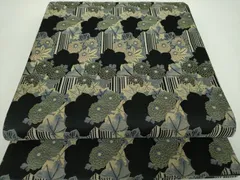 平和屋着物●六通柄袋帯　楓花文　シルエット　黒地　正絹　逸品　DAAX4837ps