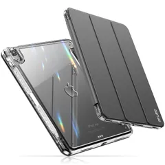 INFILAND iPad Air 11インチ ケース M2 (2024、第6世代) iPad Air 第5世代/第4世代 2022/2020 用 ケース ipad 10.9インチ カバー ペンホルダー付き 軽量 薄型 裏全透明カバー 耐衝撃 三つ折り保護カ
