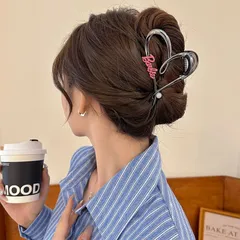 【在庫処分】韓国 可愛い 大人 ヘアアクセサリー バンスクリップ おしゃれ 髪留め しっかりとまる 大きめ (ガンメタルブラック) ヘアクリップ ハート形