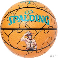 バスケットボール 7号 エース ONE PIECE メラメラの実 オレンジ 78-038J ワンピース バスケ 合成皮革 屋内 屋外 スポルディング 25AW 正規品【送料当社負担】
