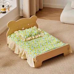 ドール用木製ベッドお人形用ミニチュア家具木製ベッドお布団もセット付き