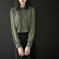 ブラウス レディース オフィス 長袖 40代 おしゃれ 春夏 フォーマル トップス 長袖シャツ シフォン ドット柄 きれいめ 大きいサイズ 通勤 上品 着痩せ 韓国風#myoji4290