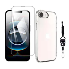 新品 【1枚ガラスフィルム+シリコン ケース】For iphone 16e 用のフィルム 液晶保護フィルム 強化ガラス 高透過率 気泡ゼロ 指紋防止 飛散防止 For iphone se第4世代 用のケース クリア TPU 耐衝撃 落下防止 専用保護 シリコン
