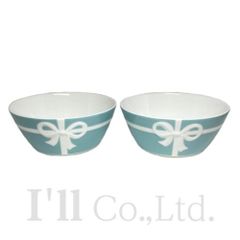 Tiffany&Co.　ティファニー　ブルーボックス　ボウル　2枚セット　陶器　ティファニーブルー　インテリア食器　テーブルウェア　西洋食器　ボウ　リボン　丸皿　サラダボウル　スープ皿　プレート【中古】【76790】