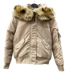 ザノースフェイス THE NORTH FACE 韓国限定ライン WHITE LABEL ホワイトレーベル DOWNJACKET ダウン 二重ジッパー ミドル丈 フード FUR ファー BEIGE NYJ1DH83 ロゴ ベージュ 90(M) 104LT-120