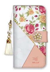 iPhoneX iPhoneXS ケース 手帳型 アイフォンX アイフォンXS スマホケース パール ビジュー ストラップ付 花柄 フラワー 植物 大理石 バイカラー ボタニカル 大人  マーブル柄 カラー09