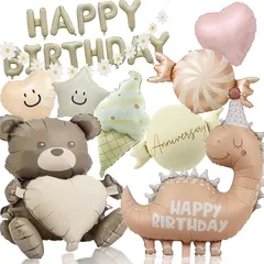 3rd Design くすみ バルーン 風船 セット 飾り付け バースデー パーティー 記念日 くま ハート ソフトクリーム ベージュ グレージュ 11個(ベージュ、グレージュ、ピンク,  大型)