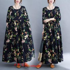 長袖ワンピース 秋物 レディース ロングワンピース 花柄 夏 30代40代 大人 秋ワンピース 新作 ワンピース Aラインワンピ ゆったり 広い裾 