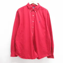 XL/古着 ラルフローレン 長袖 ブランド シャツ メンズ 90s ワンポイントロゴ 大きいサイズ コットン ボタンダウン 赤 レッド 25mar21 中古 