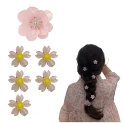 【特価セール】あり 可愛い ヘアクリップ 小さめ スタイリング 髪留め 桜 ヘアピン 髪飾り 6個セット 大人 花 へあくりっぷ ミニ hair バンスクリップ clip PEACH ヘアアクセサリー EZ (Pink)