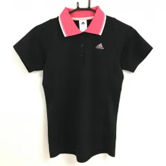 ★特価★【超美品】アディダス 半袖ポロシャツ 黒×ピンク 襟ライン climalite レディース M ゴルフウェア adidas