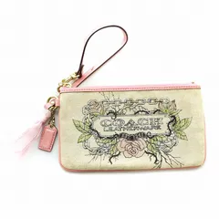 コーチ COACH リストレット ポーチ 小物入れ キャンバス レザー ロゴ ラメ 茶 ブラウン ピンク ■GY18 /MQ