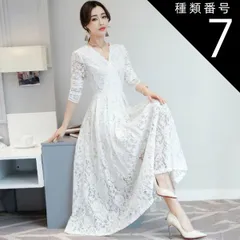 種類7：ブラック/XL 総レース カシュクール ロング ドレス パーティードレス パーティドレス 結婚式ドレス 結婚式のドレス ロングドレス ロング丈 長袖 Aライン フレア レース 透け感 シースルー かわいい 大人可愛い きれいめ シンプル 大人 上品 お