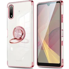 Xperia ACE II ケース クリア リング ace2 SO-41B 透明 カバー リング付き 耐衝撃 スリム TPU 薄型 メッキ加工 ソフト シリコン スタンド機能付き 360回転 車載ホルダー対応（ローズゴールド） 0