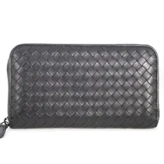 BOTTEGAVENETA/ボッテガヴェネタ イントレチャート ラウンドファスナー 長財布 ブラック系 メンズ