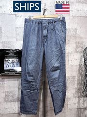 SHIPS USA製 インディゴ ストライプ イージーパンツ L シップス 米国製 INDIGO
