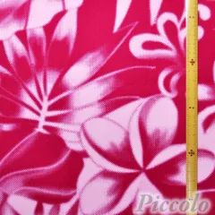 ハワイアン　Trendtex Fabricsなど　ハワイアン　プルメリア＆モンステラ　綿ポリエステル　レッド×ピンク　53cm×43cm（カット済）　FB-2380