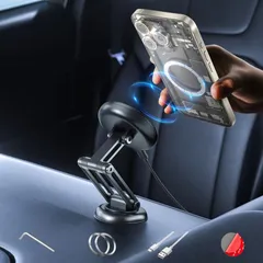 【在庫処分】車載ホルダー スマホスタンド ワイヤレス車載充電器 最大15w出力 MagSafe対応 車用 携帯ホルダー 超強力マグネット 「全方位回転の15W充電式の車載ホルダー」スマホホルダー 360°自由調整 一秒着脱 安定感 全機種対応可 伸縮可能 折り