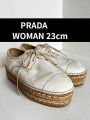 プラダ レースアップシューズ 厚底ウェッジソール 白 23cm 548 - メルカリ