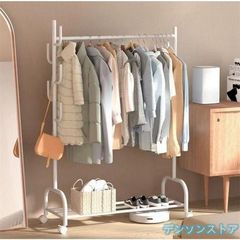 ハンガーラック フック付き 衣類収納 洋服掛け 高耐荷重 大容量 頑丈 シンプル ナチュラル 多機能 パイプハンガー キャスター付き