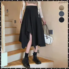 アシンメトリー スカート Aライン 韓国レディース ハイウエスト フレア プリーツスカート 膝下丈 レトロ おしゃれ 大人可愛い デート服 カジュアル 春夏秋不規則裾スカート夏 通勤通学スカート 新作アシメスカート
