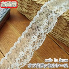 3.5cm幅オフ白の花柄ラッセルレース(20m)