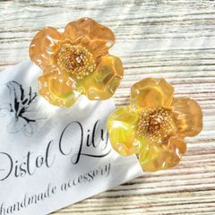 No.O-302 ニュアンスレジンフラワーハンドメイドピアス サージカルステンレスピアス