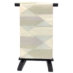 京やI539 正絹 紗 未使用 新品 新古品 夏の絹帯 夏の袋帯 夏帯 盛夏・単衣兼用 紗袋帯 鱗文 幾何学文様 夏着物 単衣着物 1963年創業(昭和38年) 京都西陣織の老舗【西陣織物工業組合番号 証紙番号NO.2362】大光（株）謹製 白地の夏帯