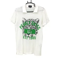 ★特価★パーリーゲイツ 襟付半袖Tシャツ 白×黒×グリーン フロントヒョウ ビッグロゴプリント メンズ 5(L) ゴルフウェア PEARLY GATES