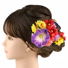 髪飾り 成人式 つまみ細工 振袖 前撮り 袴 2点セット 花 紫 赤 黄色 白 ゴールド ちりめん ビーズ 大きい 小さい 造花 京都 西 No.12-0503