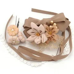 髪飾り ３点セット 京都 西陣 和小物 京あそび MIYAKO ASOBI 茶色 成人式 花 浴衣 着物 振袖 袴 和風 結婚式お呼ばれ 七五三 子供 ヘアアクセサリー コーム 髪留め 日本製 送料無料 W 88 CM-H-1073 w736　Si