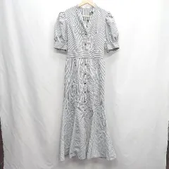 ◇ ⊂ rienda リエンダ ストライプ バックオープン 半袖 ロング ワンピース サイズS グレー系 レディース E  【1409240014430】
