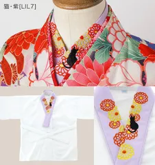 刺繍入り半襟付き肌襦袢【猫・紫】95cm(XXS)~165cm(M)　TAK