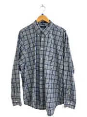 NAUTICA (ノーティカ) 長袖シャツ メンズウェア ボタンダウン 袖ボタン チェック柄 コットン100％ 中国製 ユーズド XL ネイビー×ホワイト メンズ/004