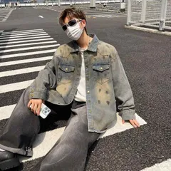 メンズ ファッション 服 男性用 オシャレ シンプル 大人 かっこいい 大きいサイズ ストリート 紳士服 ファッション レトロ ウォッシュ 加工 デニム ジャケット 秋 ヴィンテージ ジャケット トップス