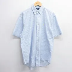 XL/古着 ラルフローレン 半袖 ブランド シャツ メンズ 90s ワンポイントロゴ BLAKE シアサッカー コットン ボタンダウン 薄紺他 ネイビー 