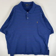 古着 ポロ・ラルフローレン POLO RALPH LAUREN 半袖 ポロシャツ ワンポイント ロゴ 刺繍 2ボタン 大きいサイズ 2XB  ブルー系 ボーダー メンズ