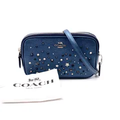 【中古】美品 COACH コーチ ロゴ スタッズ レザー ショルダー バッグ eH0922A