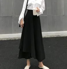 スカート ロングスカート フレアスカート デザインスカート ロングフレアスカート フレアロングスカート Aラインスカート ロング丈 フレア ハイウエスト Aライン 無地 おしゃれ モノ大人可愛い 黒 ブラック モノクロ コーデ 韓国ファッション レディース