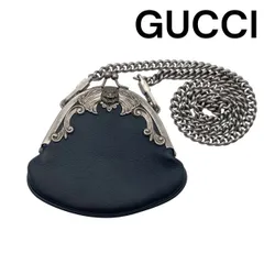 ●グッチ GUCCI コインケース 小銭入れ タイガーヘッド がま口 黒 レザー レディース 5D955