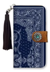 iPhone11Pro ケース 手帳型 アイフォン11 プロ スマホケース フリンジ ストラップ付 コンチョ ペイズリー柄 バンダナ柄 レッド ネイビー ブラック カッコイイ  男性 メンズ カラー02