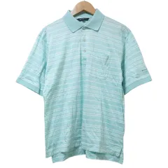 バーバリーゴルフ BURBERRY GOLF ポロシャツ 半袖 ゴルフウェア ボーダー カットソー地 M 水色 ■GY09 X