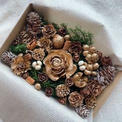 ドライフラワー ドライ ナッツ 木の実 詰め合わせ セットˎˊ˗ クリスマス　クリスマスBOX  　ブラウンゴールド　ナチュラルブラウン　ゴールド　ナチュラルクリスマス スギ　ヒムロスギ　　No.92