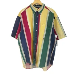 トミーヒルフィガー TOMMY HILFIGER エンブレム刺繍 マルチカラーストライプ 半袖BDシャツ メンズ JPN：XL 