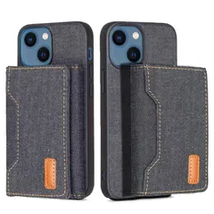 【数量限定】スタンド機能 保護ケース 耐衝撃 財布型ICカード収納ケース 背面カバー デニム材料+ 上質 縄掛け アイフォン14 アップル 磁気吸着 カードホルダー付き 取り外し可能なウォレット&スマホケース 用2イン1 ケースカバー (6.1インチ) inc