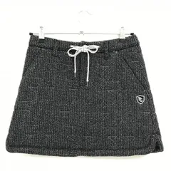 【美品】パーリーゲイツ 中綿ニットスカート 杢ダークグレー系 星柄ステッチ ウエスト調節紐 レディース 0(S) ゴルフウェア PEARLY GATES